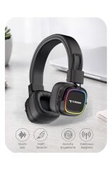Bluetooth Kulaklık Rgb Işıklı Güçlü Bas Kulak Üstü Kablosuz Kulaklık HD12 Siyah