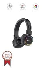 Bluetooth Kulaklık Rgb Işıklı Güçlü Bas Kulak Üstü Kablosuz Kulaklık HD12 Siyah