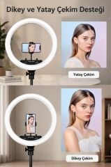 Işıklı Selfie Çubuğu 2.1M 14 Inc Saplı Youtuber Makyaj Işığı MJ36 Beyaz