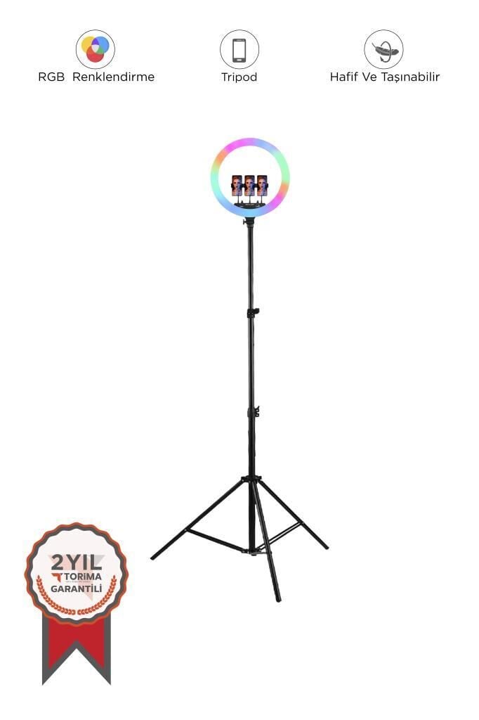 Işıklı Selfie Çubuğu 2.1M 14 Inc Saplı Youtuber Makyaj Işığı MJ36 Beyaz