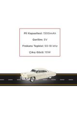 Bluetooth Hoparlör Retro Klasik Araba Tasarımlı 10W FM USB Selfie Speaker D85 Bej