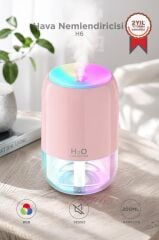 Hava Nemlendirici Buhar Makinesi Ve Aroma Difüzörü 200ml Ultrasonik Renkli H6 Pembe