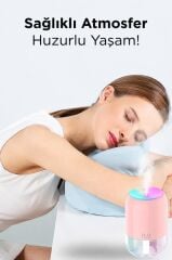 Hava Nemlendirici Buhar Makinesi Ve Aroma Difüzörü 200ml Ultrasonik Renkli H6 Pembe