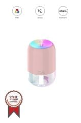 Hava Nemlendirici Buhar Makinesi Ve Aroma Difüzörü 200ml Ultrasonik Renkli H6 Pembe