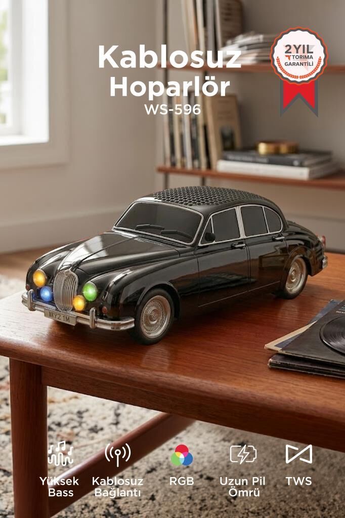 Bluetooth Hoparlör Retro Araba Tasarımlı Speaker WS-596 Siyah