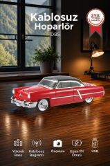 Bluetooth Hoparlör Retro Klasik Araba Tasarımlı 10W FM USB Speaker D85 Kırmızı