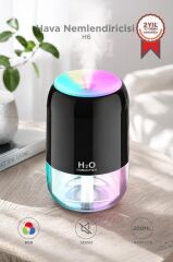 Hava Nemlendirici Buhar Makinesi Ve Aroma Difüzörü 200ml Ultrasonik Renkli H6 Siyah