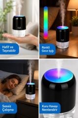 Hava Nemlendirici Buhar Makinesi Ve Aroma Difüzörü 200ml Ultrasonik Renkli H6 Siyah
