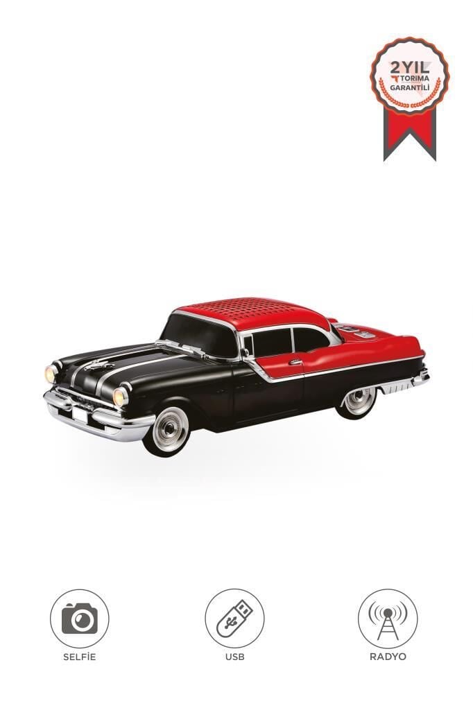 Bluetooth Hoparlör Retro Klasik Araba Tasarımlı 10W FM USB Selfie Speaker D87 Siyah