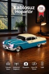 Bluetooth Hoparlör Retro Klasik Araba Tasarımlı 10W FM USB Selfie Speaker D87 Yeşil