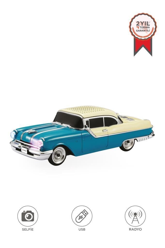 Bluetooth Hoparlör Retro Klasik Araba Tasarımlı 10W FM USB Selfie Speaker D87 Yeşil