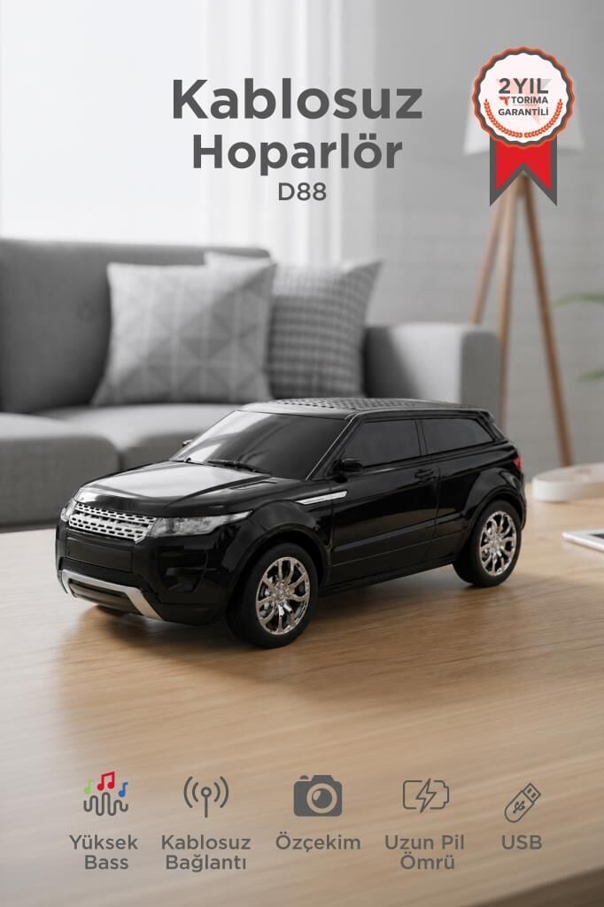 Bluetooth Hoparlör Suv Araba Tasarımlı 16W FM USB Selfie Speaker D88 Siyah