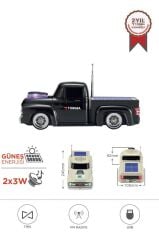 Bluetooth Hoparlör Güneş Enerjili Kamyon Tasarımlı FM USB TF Speaker D44 Siyah