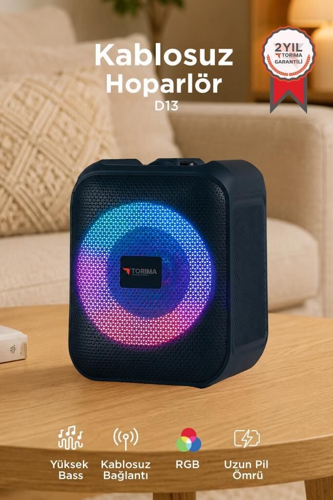 Bluetooth Hoparlör Rgb Işıklı Taşınabilir Speaker D13 Siyah
