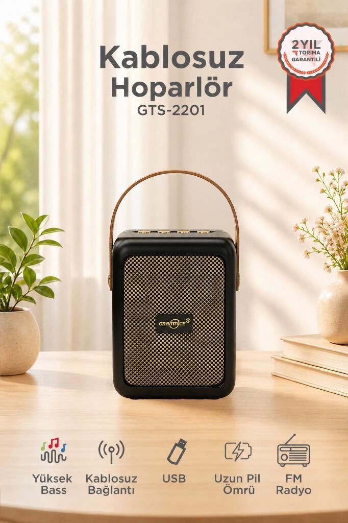 Bluetooth Speaker Kablosuz Hoparlör  USB Girişli Şarjlı Hoparlör GTS-2201 Siyah