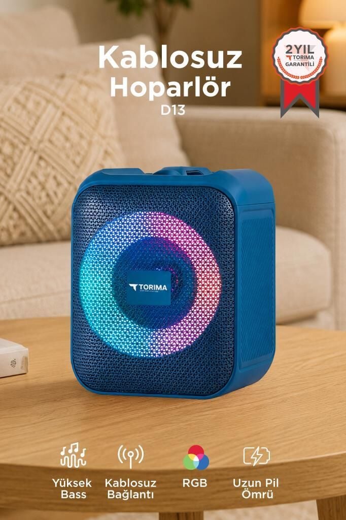 Bluetooth Hoparlör Rgb Işıklı Taşınabilir Speaker D13 Mavi