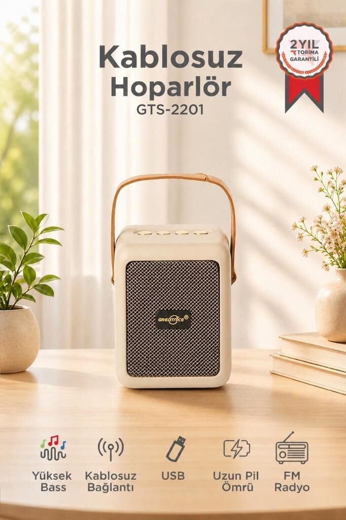 Bluetooth Speaker Kablosuz Hoparlör  USB Girişli Şarjlı Hoparlör GTS-2201 Bej