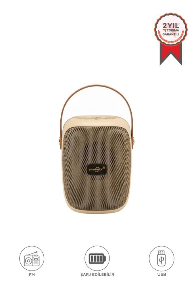 RGB Işıklı Kablosuz Bluetooth Hoparlör FM Radyo USB Taşınabilir GTS-1679 Bej