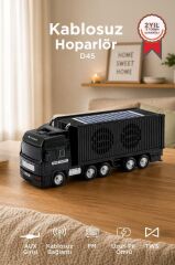 Bluetooth Hoparlör Güneş Enerjili Tır Tasarımlı FM USB AUX Speaker D45 Siyah