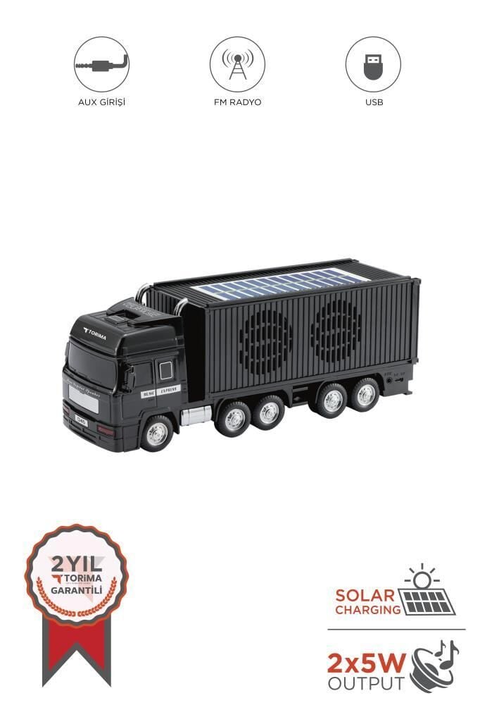 Bluetooth Hoparlör Tır FM AUX USB Güneş Enerjili Speaker D45 Siyah