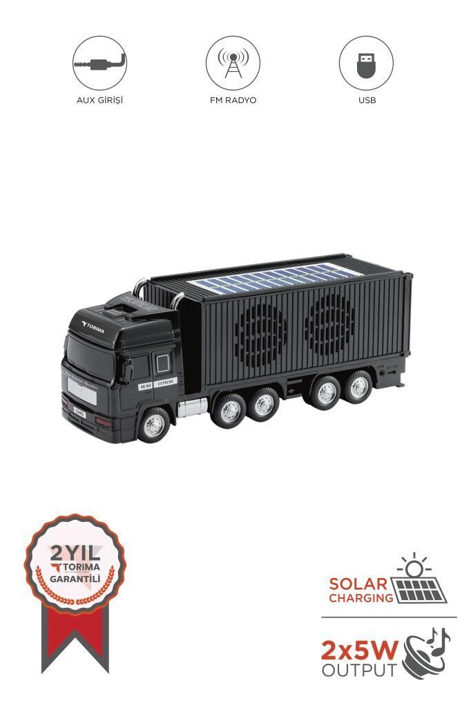 Bluetooth Hoparlör Tır FM AUX USB Güneş Enerjili Speaker D45 Siyah