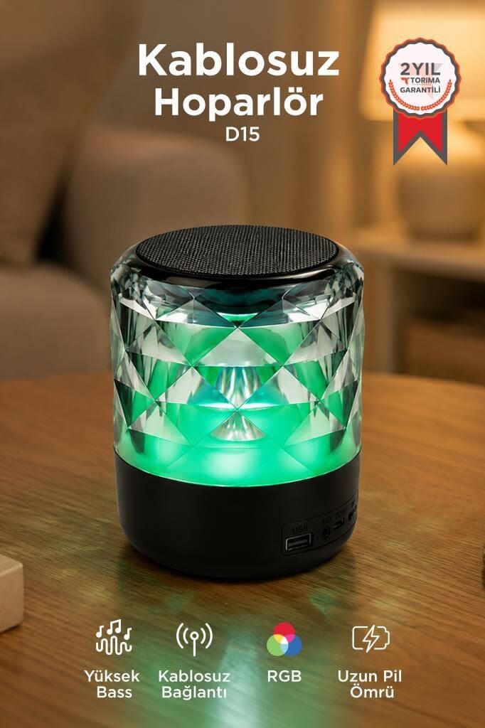 Bluetooth Hoparlör Rgb Işıklı Taşınabilir Speaker D15 Siyah