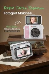 Mini Dijital Kamera 2K Flip Ekranlı Selfie Video Vlog Kamerası CMR46 Pembe