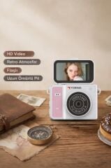 Mini Dijital Kamera 2K Flip Ekranlı Selfie Video Vlog Kamerası CMR46 Pembe