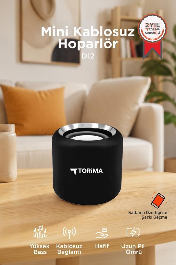 Bluetooth Kablosuz Taşınabilir Hoparlör D12 Siyah