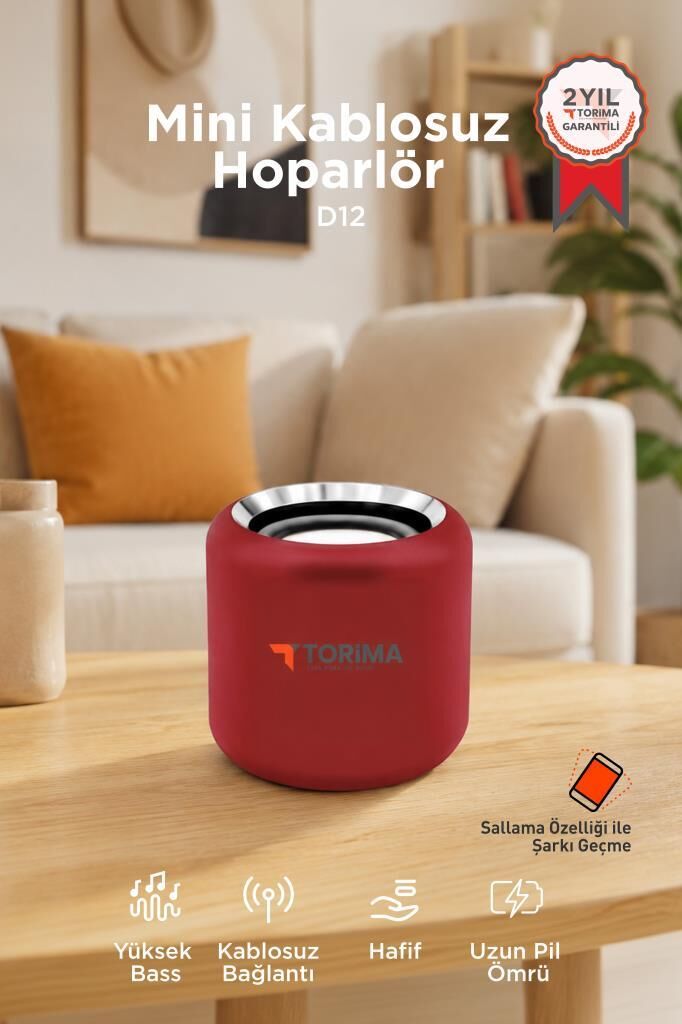 Bluetooth Hoparlör Taşınabilir Speaker D12 Kırmızı