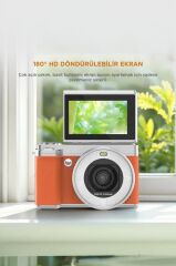 Dijital Kamera 5K Selfie Fotoğraf Video Vlog Kamerası CMR45 Turuncu