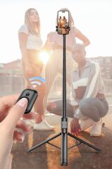 Tripod Çok Amaçlı Kumandalı Selfie Çubuğu C10 Siyah