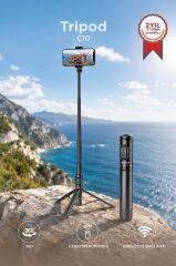 Tripod Çok Amaçlı Kumandalı Selfie Çubuğu C10 Siyah