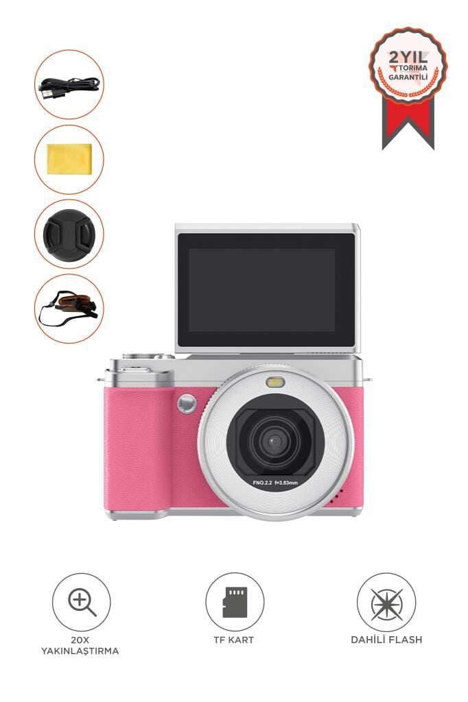 Dijital Fotoğraf Video Kamera Wifi 5K CMR45 Pembe