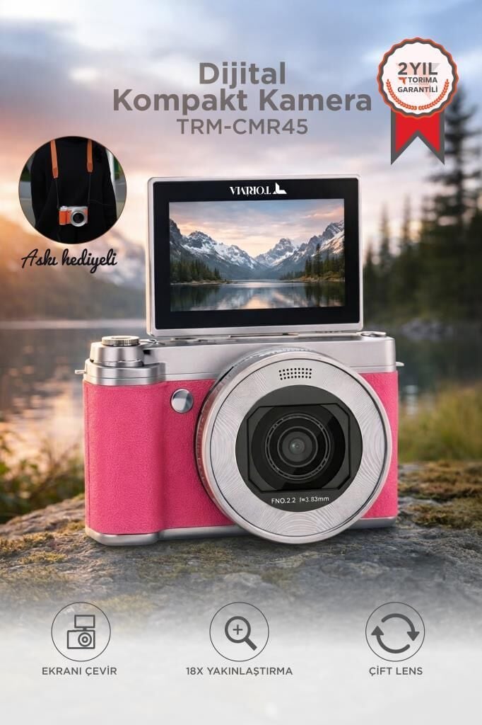 Dijital Kamera 5K Selfie Fotoğraf Video Vlog Kamerası CMR45 Pembe
