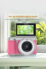 Dijital Kamera 5K Selfie Fotoğraf Video Vlog Kamerası CMR45 Pembe