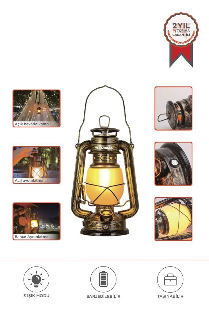 Gaz Lambası Görünümlü Nostaljik Retro Şarjlı Led Işıklı Gece Lambası LW41 Koyu Ahşap