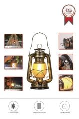 Gaz Lambası Görünümlü Nostaljik Retro Şarjlı Led Işıklı Gece Lambası LW41 Koyu Ahşap