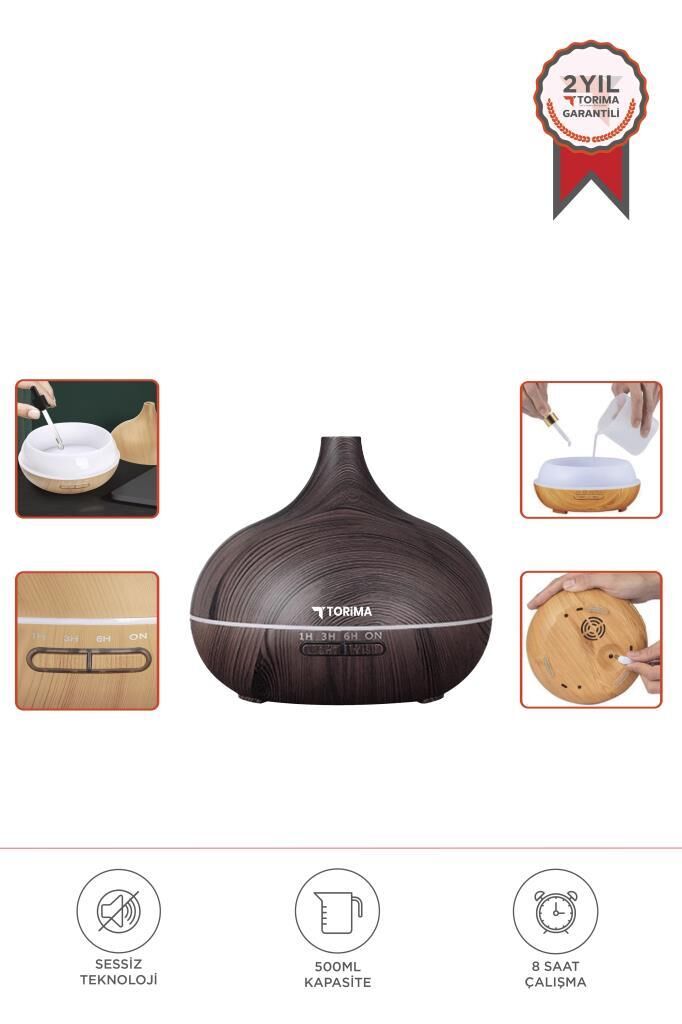 Torima SL-168 Koyu Ahşap Humidifier Hava Nemlendirici Ledli Aroma Terapisi Dekoratif Buhar Makinesi