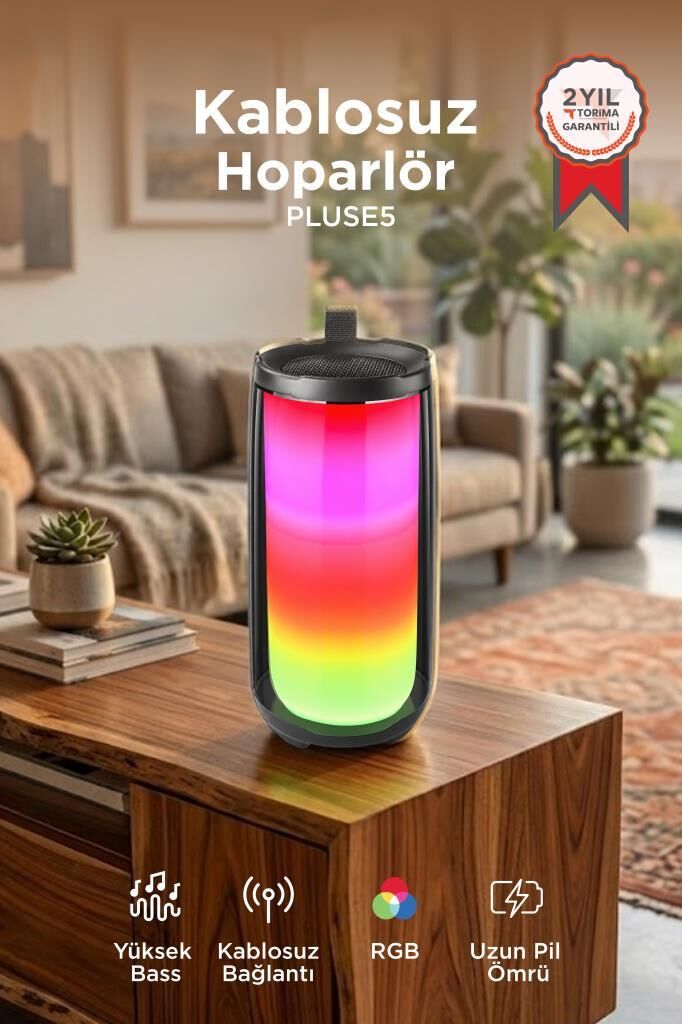 Bluetooth Hoparlör Rgb Işıklı Speaker PLUSE5 Siyah