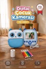 Dijital Fotoğraf Makineleri Çocuk Termal Resim Kağıt Baskılı Yazıcı Kamera Video Makinesi CMR21 Mavi