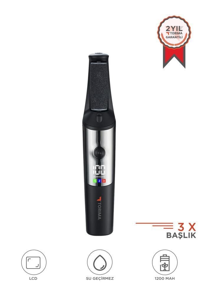Şarjlı LCD Ekranlı 3 Başlıklı Su Geçirmez Ayak Törpü Cihazı BCM-1140T Siyah