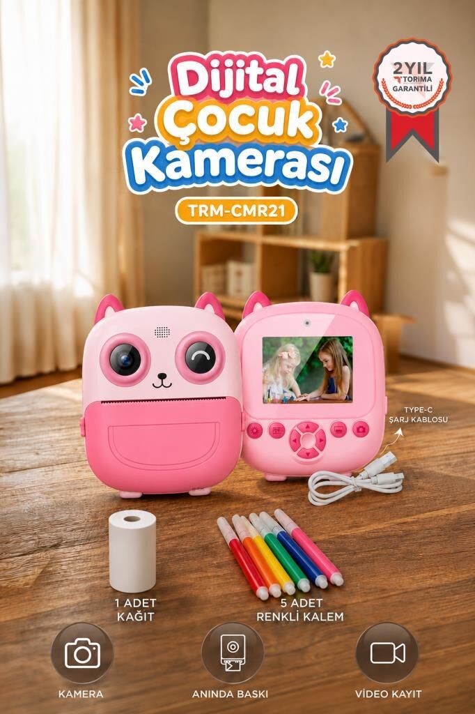 Dijital Fotoğraf Makineleri Çocuk Termal Resim Baskılı Yazıcı Kamera Video Makinesi CMR21 Pembe