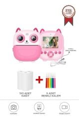 Dijital Fotoğraf Makineleri Çocuk Termal Resim Kağıt Baskılı Yazıcı Kamera Video Makinesi CMR21 Pembe