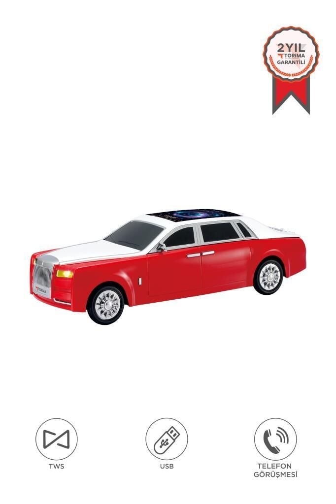 Bluetooth Hoparlör Süper Lüks Araba Tasarımlı 15W TWS FM USB Speaker D82 Kırmızı