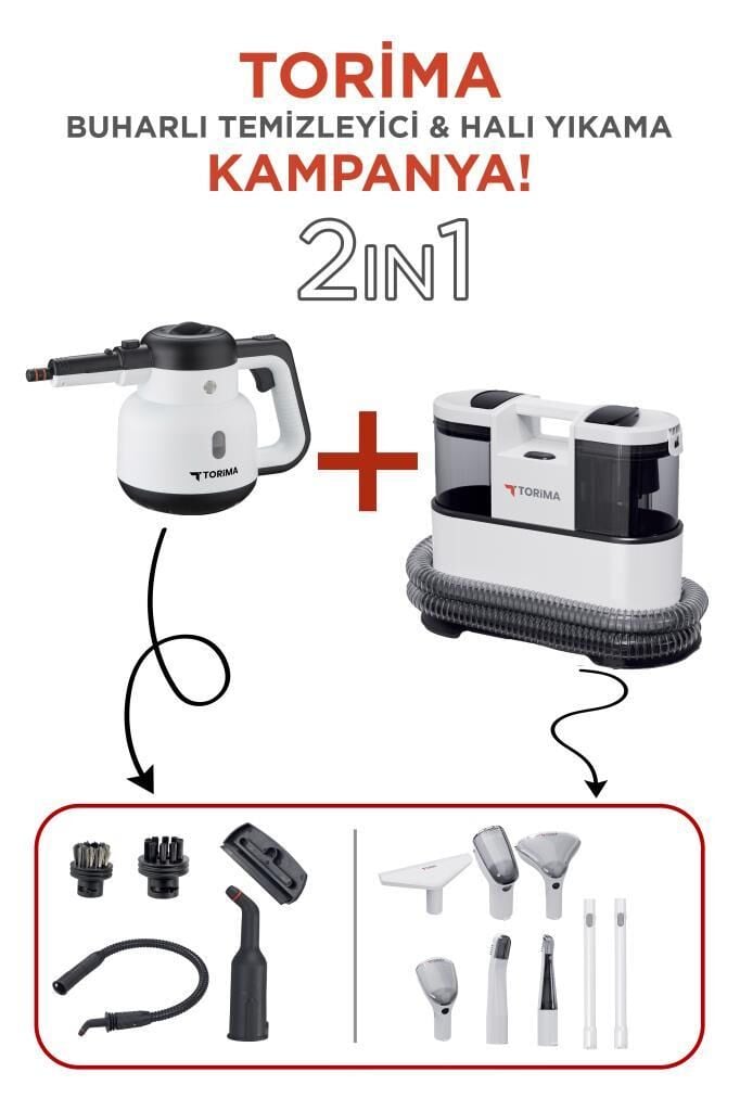 Torima CX002B Koltuk ve Halı Yıkama Makinesi + CB-902A Çok Fonksiyonlu Buharlı Temizleyici