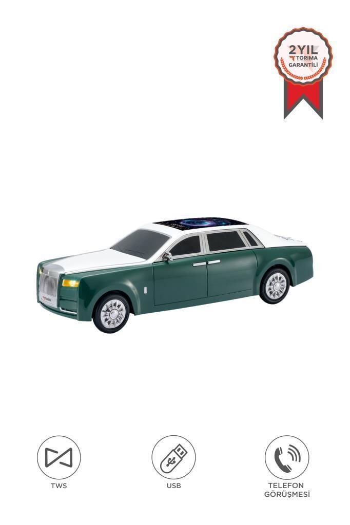 Bluetooth Hoparlör Süper Lüks Araba Tasarımlı 15W TWS FM USB Speaker D82 Yeşil