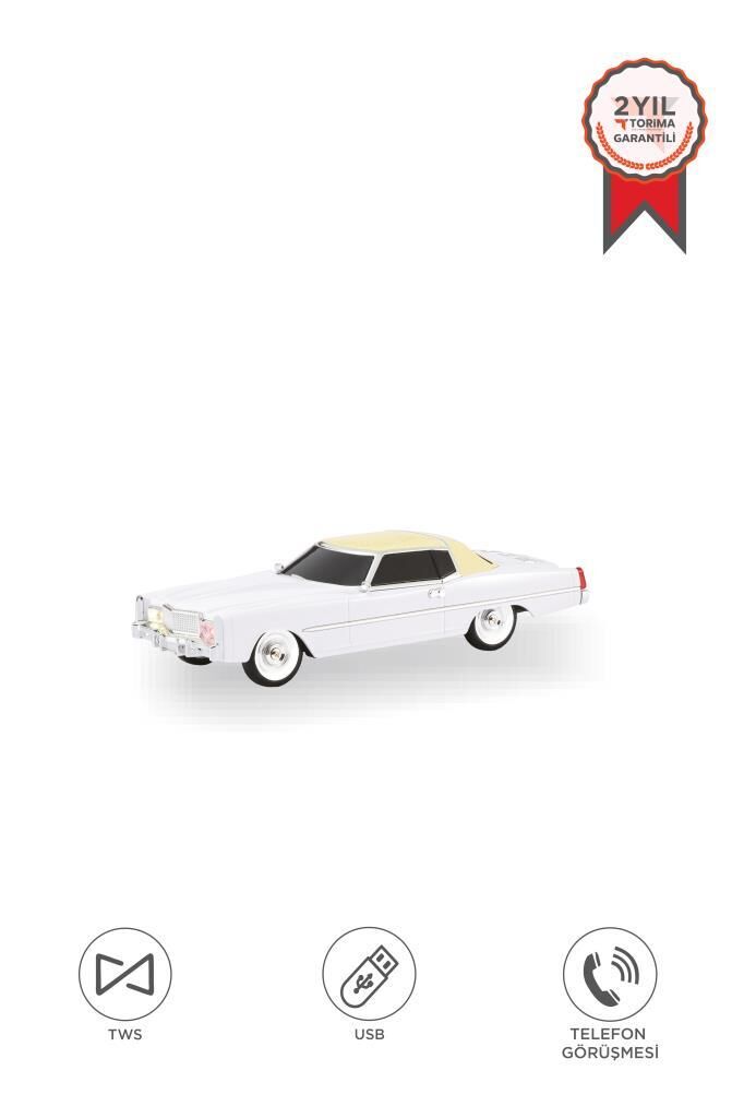 Bluetooth Hoparlör Retro Klasik Araba Tasarımlı 10W FM USB TWS  Speaker D83 Beyaz