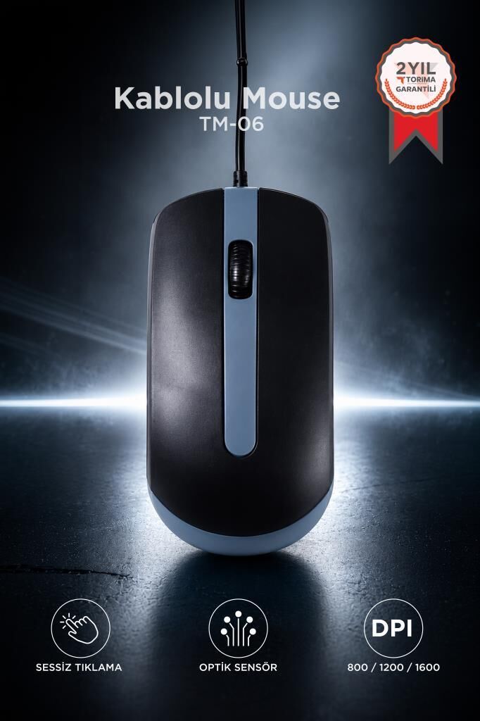 Mouse Optik Kablolu Fare TM06 Gri