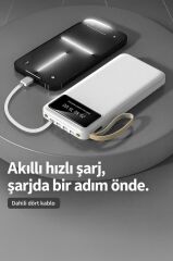 Powerbank Dijital Göstergeli Kablolu 4 Çıkışlı 10.000 Mah Taşınabilir Şarj Aleti TRM1011 Beyaz
